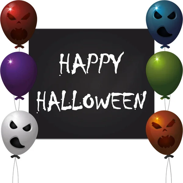 Design Banner Halloween Com Balões Placa Preta — Vetor de Stock