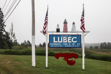 Lubec, Maine, ABD-10 Temmuz 2013: Maine, ABD'de en doğudaki kasaba Lubec imzalanacak hoş geldiniz..
