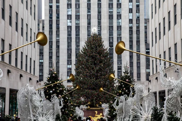 Nowy Jork Usa Grudnia 2018 Christmast Drzewa Centrum Rockefellera Aniołami — Zdjęcie stockowe