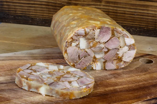 Home Made Head Cheese Wooden Background — Stock Photo, Image