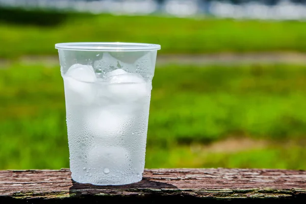 Plastic cup with melted ice outdoor