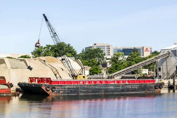 stock image STAMFORD, CT, USA - JUNE, 16,2020: View from boardwalk near Atlantic Street with Stamford O&G Concrete Plant