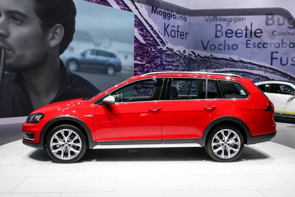 NEW YORK, NY, USA - APRIL 1, 2015: Volkswagen exhibit Volkswagen Golf Sport wagen alltrack at the 2015 New York International Auto Show during Press day,  public show is running from April 3-12, 2015 in New York, NY.
