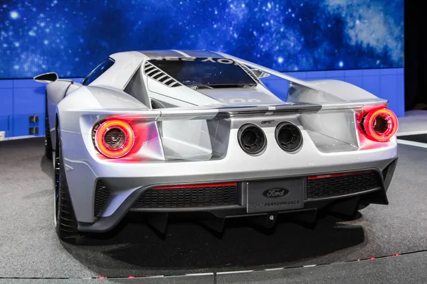 NEW YORK, NY, USA - APRIL 1, 2015: Ford exhibit Ford GT at the 2015 New York International Auto Show during Press day, public show is running from April 3-12, 2015 in New York, NY.