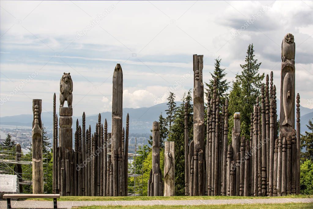 The totems of Vancouver, the view from Burnaby Mountain daytime, summer