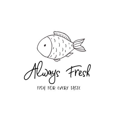 Etiket balık. Beyaz arka plan üzerinde hat logosu