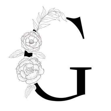 Çiçekli alfabe. Dekoratif serif mektup.