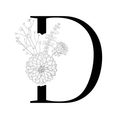 Çiçekli alfabe. Dekoratif serif mektup.