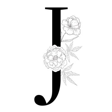 Çiçekli alfabe. Dekoratif serif mektup.