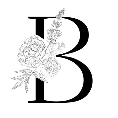 Çiçekli alfabe. Dekoratif serif mektup.