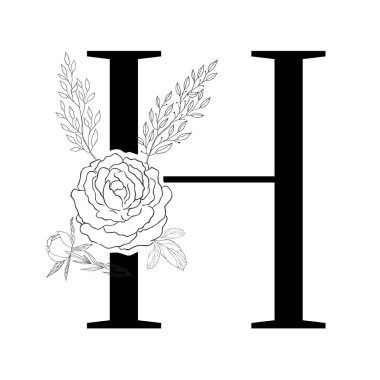 Çiçekli alfabe. Dekoratif serif mektup. Büyük yazı tipi.