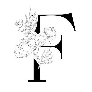 Çiçekli alfabe. Dekoratif serif mektup.