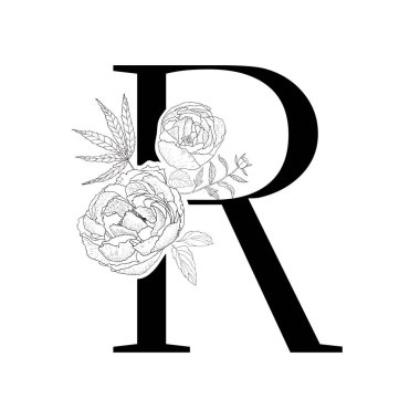 Çiçekli alfabe. Dekoratif serif mektup.