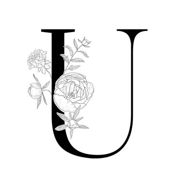 Çiçekli alfabe. Dekoratif serif mektup.