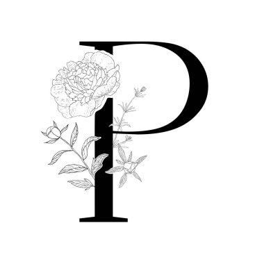 Çiçekli alfabe. Dekoratif serif mektup.