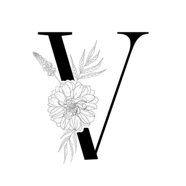 Çiçekli alfabe. Dekoratif serif mektup.