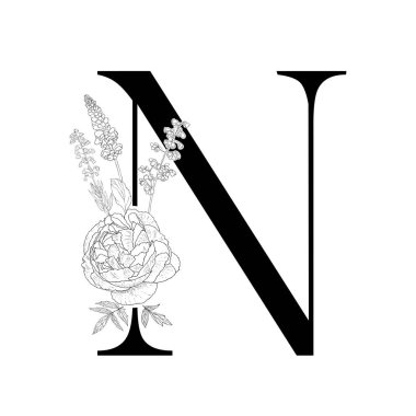 Çiçekli alfabe. Dekoratif serif mektup.