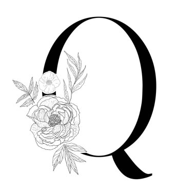 Çiçekli alfabe. Dekoratif serif mektup.