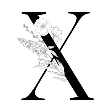 Çiçekli alfabe. Dekoratif serif mektup.