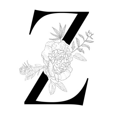 Çiçekli alfabe. Dekoratif serif mektup.