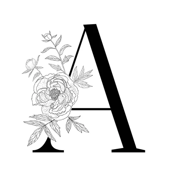 Floral alfabet. Decoratieve serif brief. — Stockvector