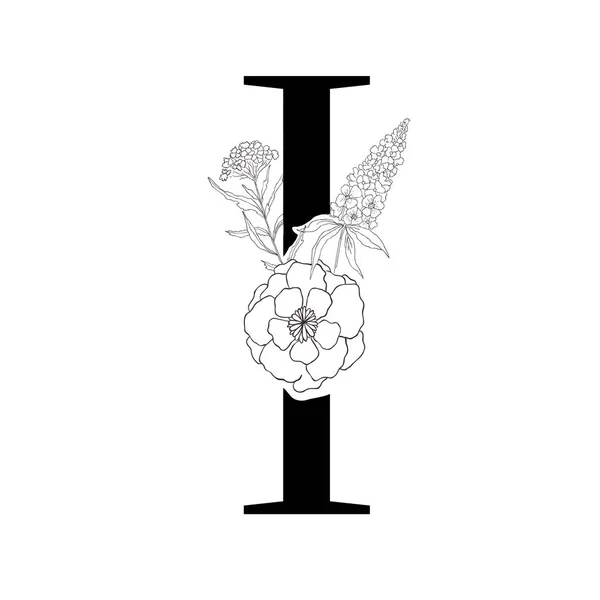 花のアルファベット。装飾的なセリフ文字. — ストックベクタ