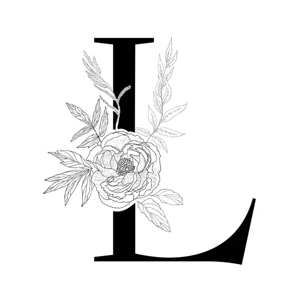 Alphabet floral. Lettre serif décorative . — Image vectorielle