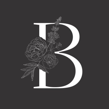 Çiçekli alfabe ve serif mektup.