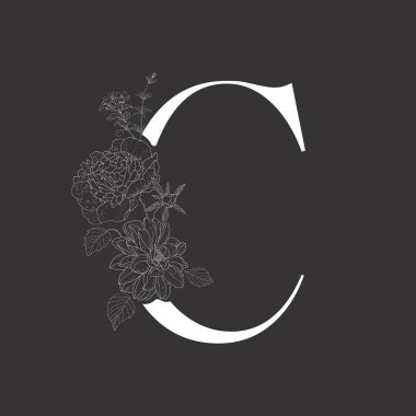 Çiçekli alfabe ve serif mektup.