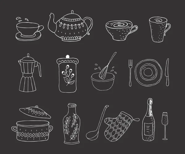 Set de utensilios de cocina sobre fondo blanco . — Vector de stock