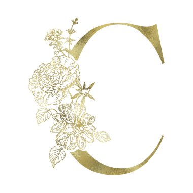 Çiçekli alfabe ve serif mektup.