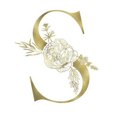 Çiçekli alfabe ve serif mektup.