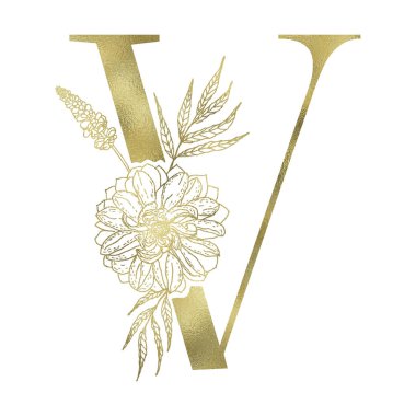 Çiçekli alfabe ve serif mektup.