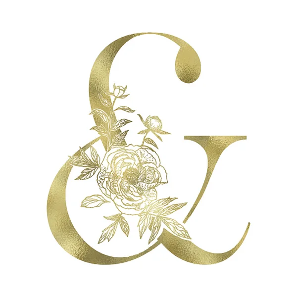 Signo decorativo de ampersand de oro floral . — Vector de stock