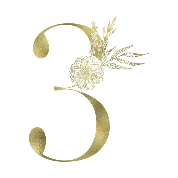 花の図。ヴィンテージの装飾的なゴールドの数字 — ストックベクタ