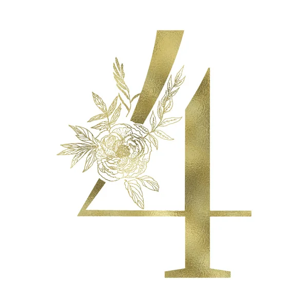 花の図。ヴィンテージの装飾的なゴールドの数字 — ストックベクタ