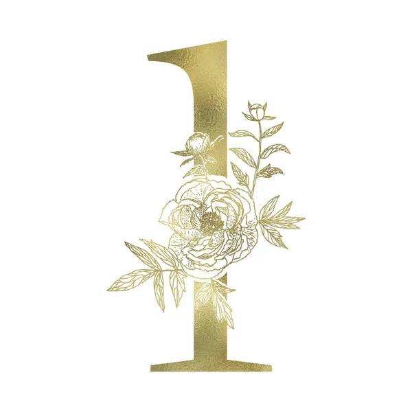 Floral figure. Vintage decorative gold numeral — Stock Vector