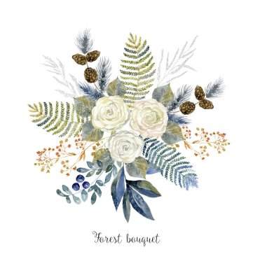 Taze çiçek buket düğün için suluboya resimlerle.