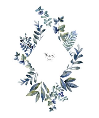 Suluboya sulak çerçeve çiçekli. Mavi çilek kartıyla sanat