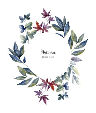 Suluboya daire beyaz arka plan üzerinde çerçeve çiçek