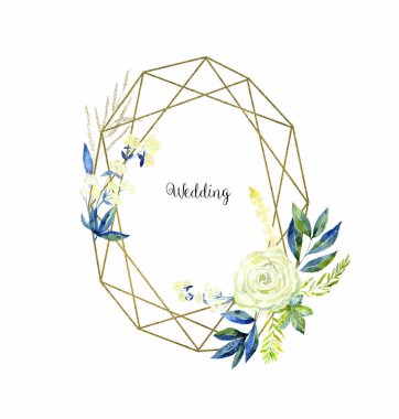 Düğün kartı dekorasyon için geometrik çerçeve çiçek