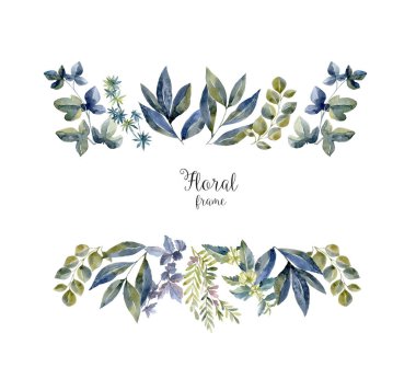 Suluboya sulak çerçeve çiçek ve orman yaprak ile.