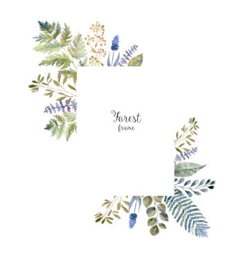 Suluboya sulak çerçeve çiçek ve orman yaprak ile.