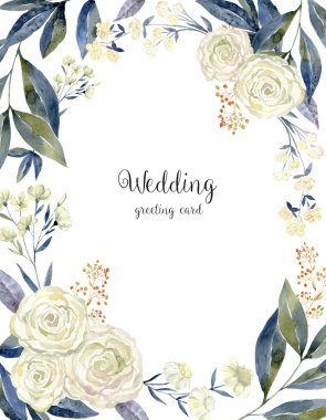 Suluboya sulak çerçeve çiçek ve orman yaprak ile.