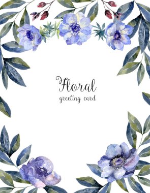 Tebrik kartı kapak için suluboya çerçeve çiçek