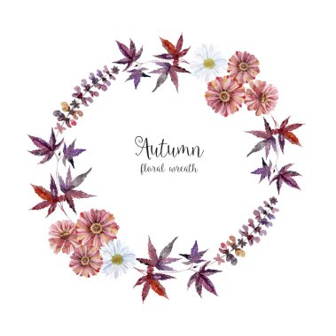 Suluboya sulak çerçeve çiçek ve orman yaprak ile.