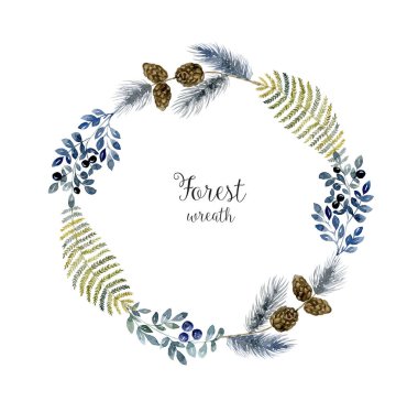 Suluboya sulak çerçeve çiçek ve orman yaprak ile.