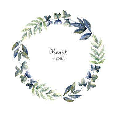 Suluboya sulak çerçeve çiçek ve orman yaprak ile.