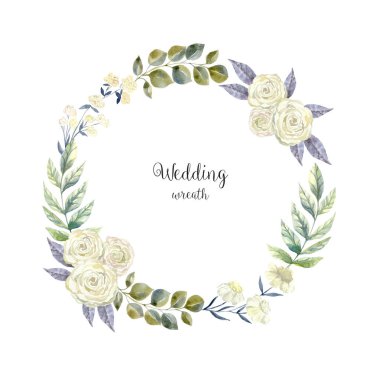 Kart kapağı için suluboya çiçek düğün çelengi