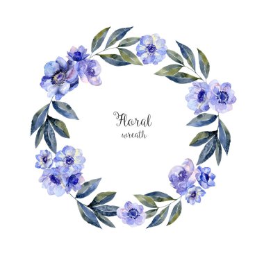 Suluboya çiçek çelenk, daire kare kartı